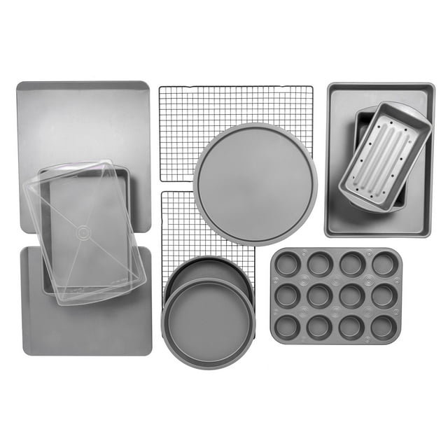 BakerEze 12-Piece Nonstick Steel Bakeware Set, Cookie Pan Set, Gray