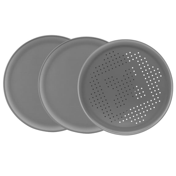 BakerEze 3-Piece Nonstick Steel Pizza Pans, 16-inch, Pizza Crisper, Set, Gray
