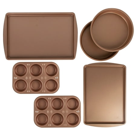 BakerEze 6-Piece Copper Nonstick Bakeware Set, Muffin Cake & Cookie Pans