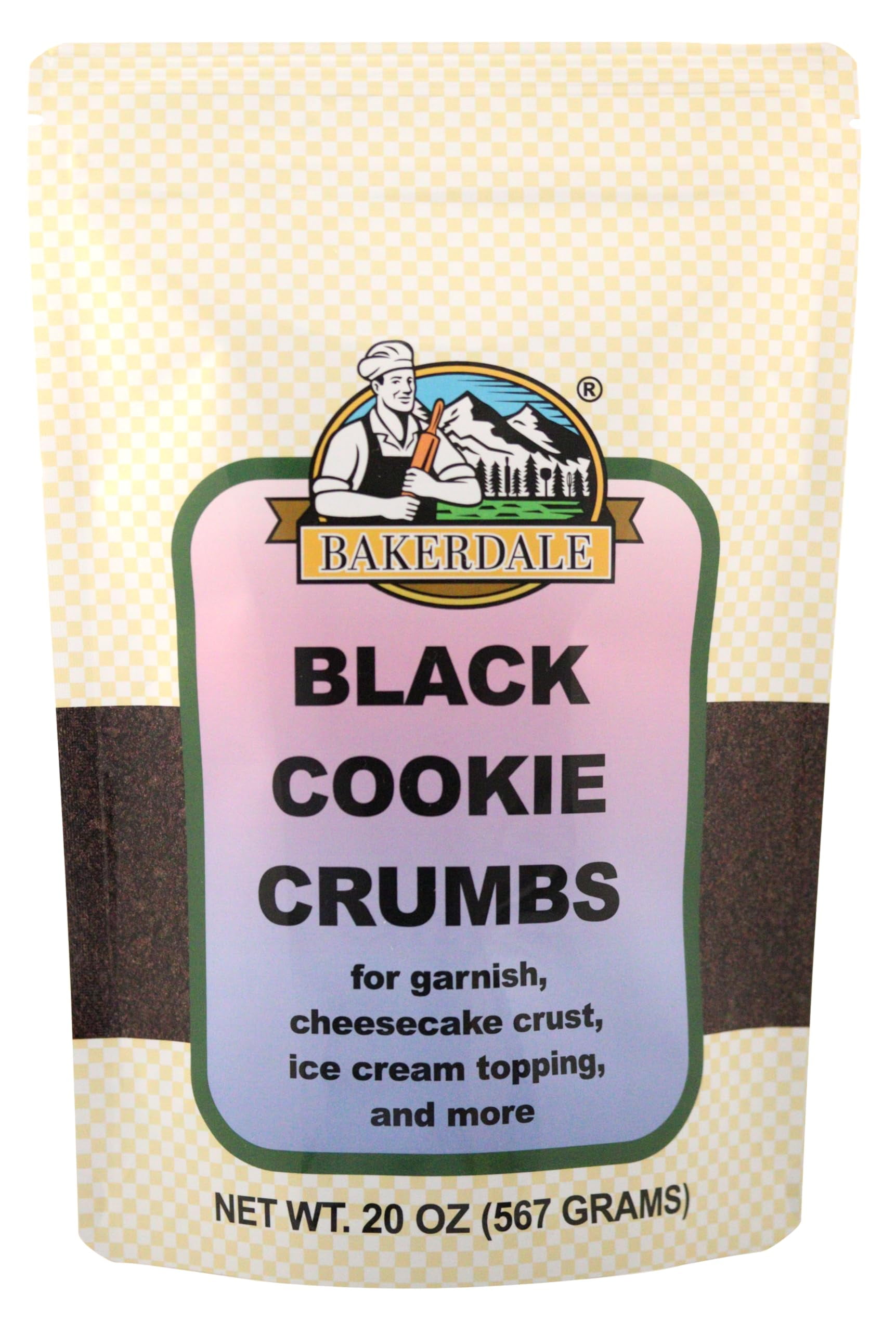 Bakerdale Black Cookie Crumbs IEF31 Chocolate Dirt for Crust, Garnish, and Toppings, 20 ounce pouch
