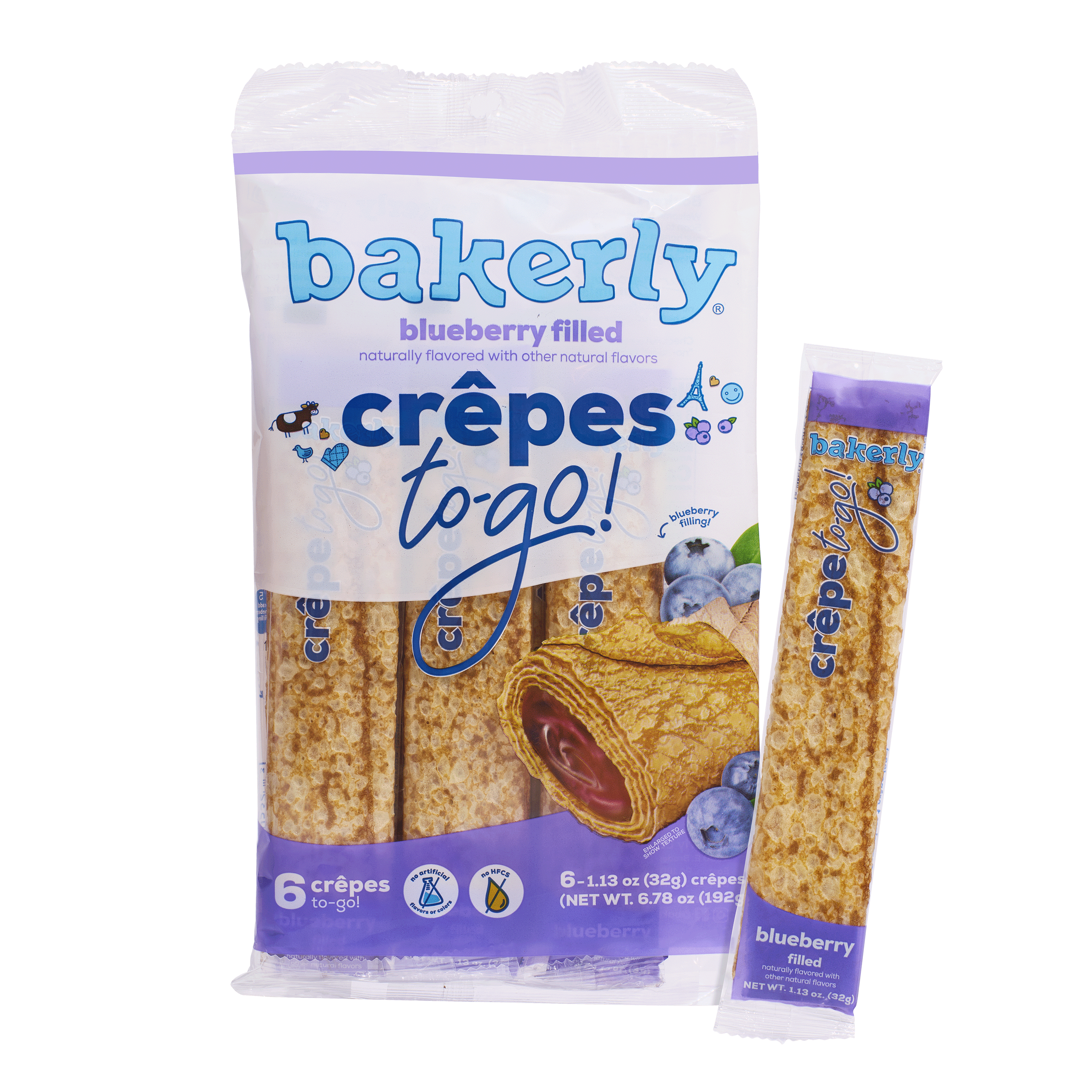 Bakerly Blueberry Filled Crepes To Go Snack, 24 Count (4 Packs)