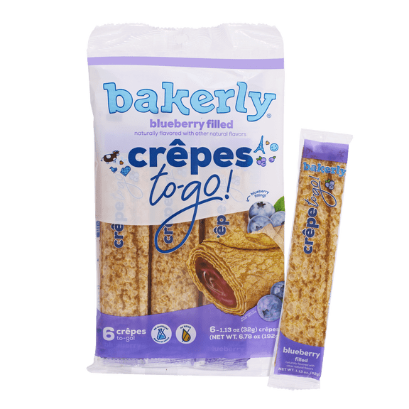 Bakerly Blueberry Filled Crepes To Go Snack, 24 Count (4 Packs)
