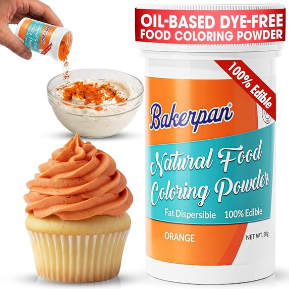 Bakerpan 2 Pack Orange Oil-Based Dye-Free Food Coloring Powder for Baking - 30g - Plant-Based, Natural Coloring for Buttercream Frosting, Chocolate, Candy Color, Icing, Cakes