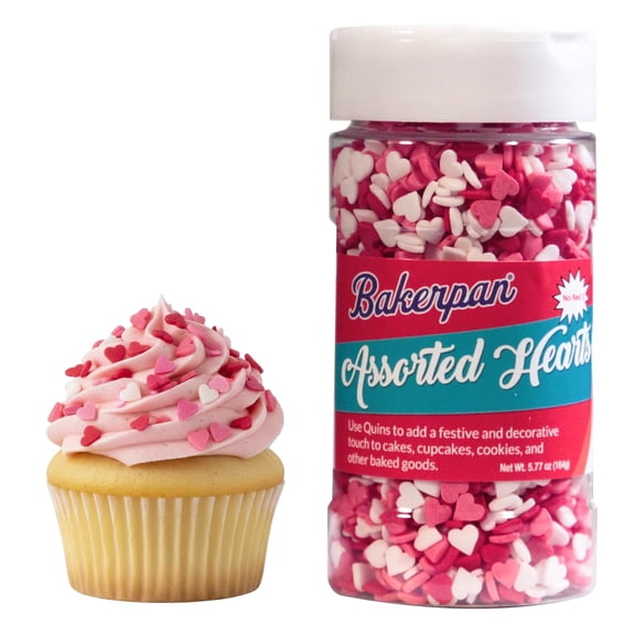 Bakerpan 3 Pack Valentines Sprinkles for Baking - 5.77 Ounces Edible Heart Sprinkles for Cake Decorating Confetti, Assorted Colors for Cookies