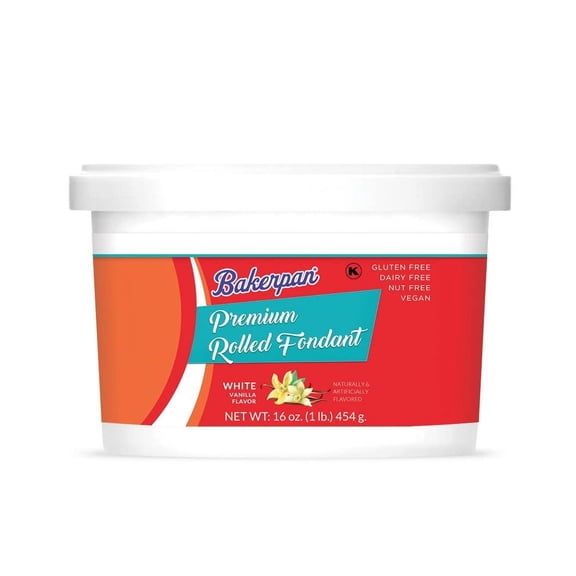 Bakerpan Premium Rolled White Fondant for Cake Decorating - 1 Pound, Vanilla Flavor