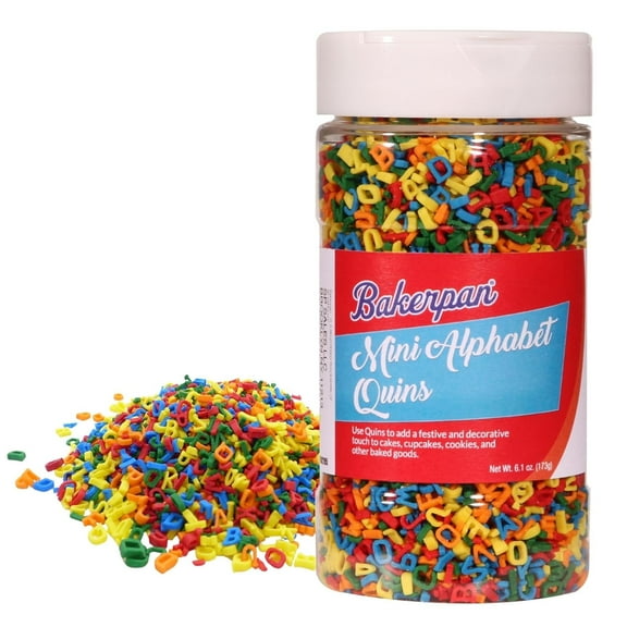 Bakerpan Quins Alphabet Sprinkles for Cake Decorating - 6.1 Ounces - ABC Edible Confetti Sprinkles for Cupcakes, Ice Cream, Cookies, Cakes