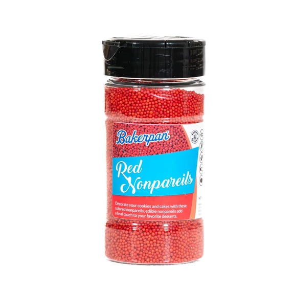 Bakerpan Red Nonpareils Sprinkles - 7 Ounces Sprinkles for Cake Decorating - Edible Nonpareils for Cupcakes, Ice Cream, Cake Decorations