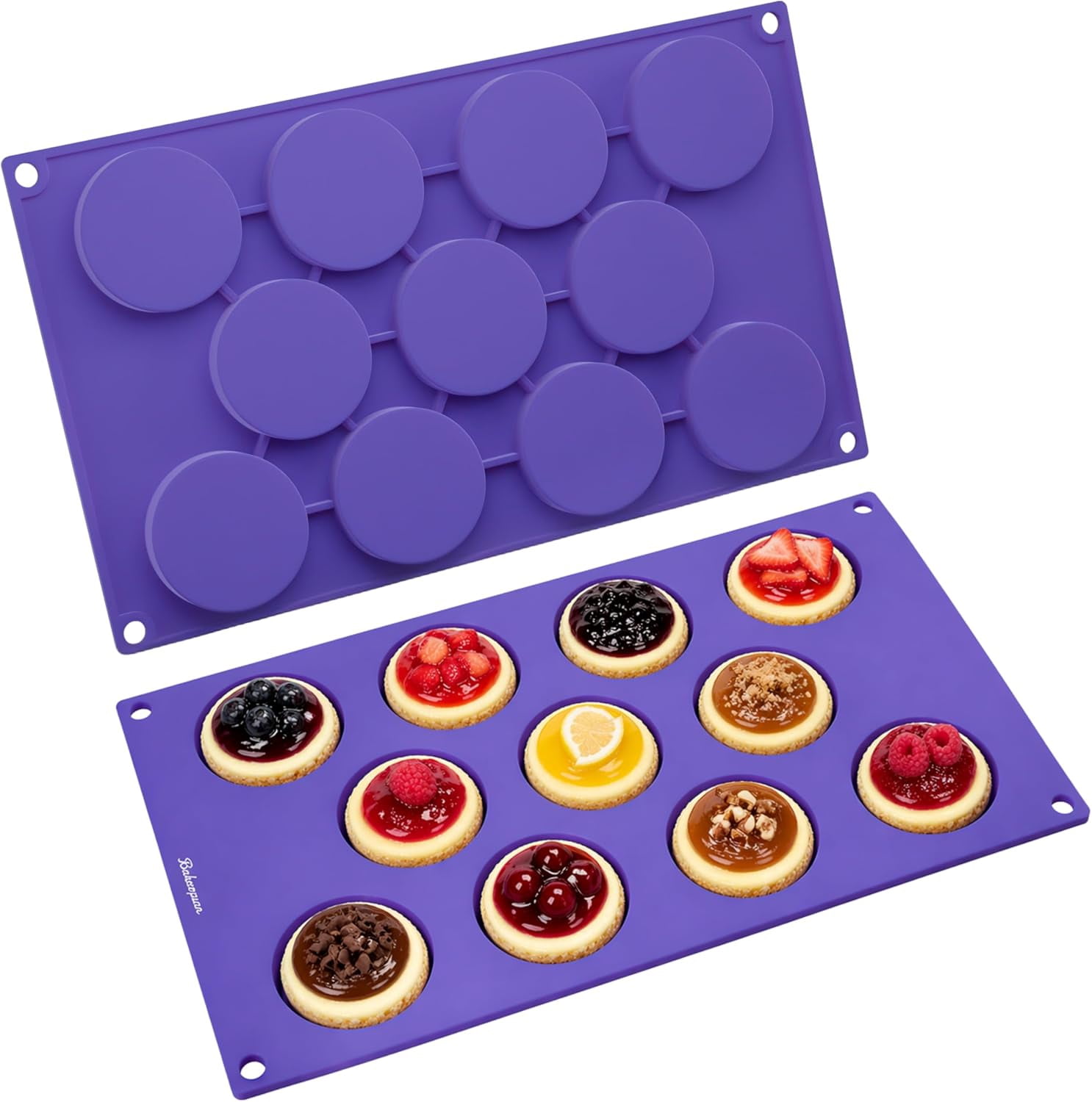 Bakerpan Bakerpan Silicone Nonstick 1.9 Inch Round Disc Mold, 11-Cavity Muffin Pan, Set of 2