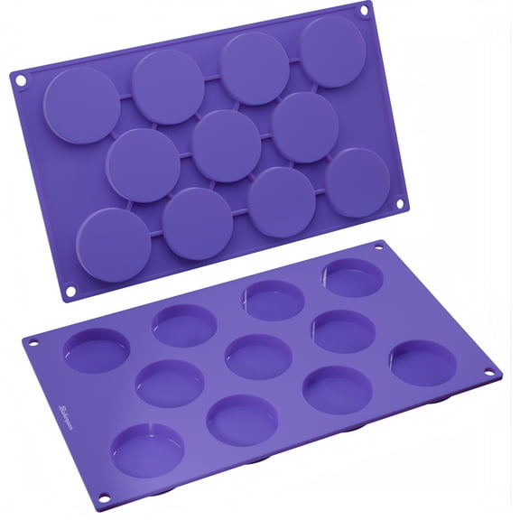 Bakerpan Silicone 1.9 Inch Round Disc Mold, For Tarts, Mini Cakes, Desserts, 11 Cavities Pan - Set of 2