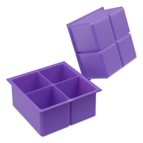 Bakerpan Silicone Large Ice Cube Mold Stackable Tray, 2 Inch Squares, 4 Cavities - Set of 2