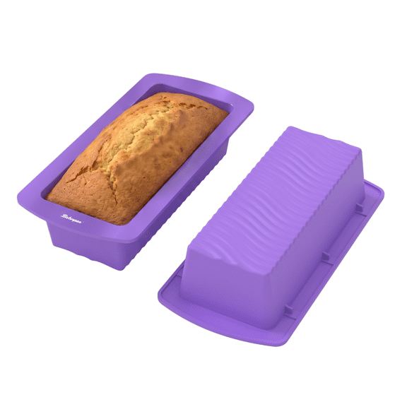 Bakerpan Set of 2 Silicone Bread Loaf Pan, 9 Inch Baking Mold for Cake, Meatloaf, Purple