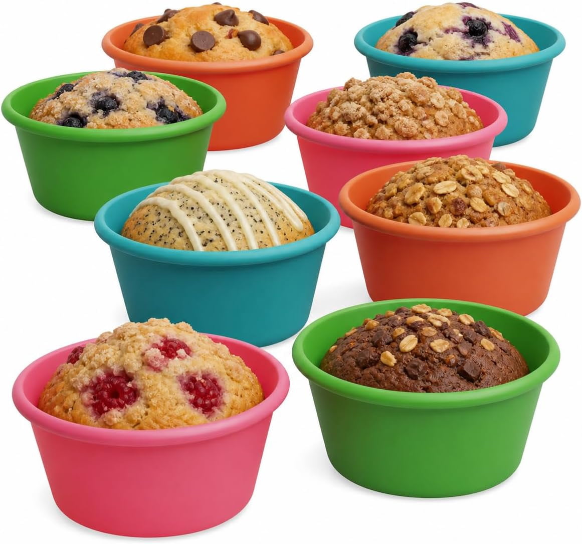 Bakerpan Bakerpan Silicone Mini Cake Pan, Large Muffin Cup Baking Cups, Set of 8