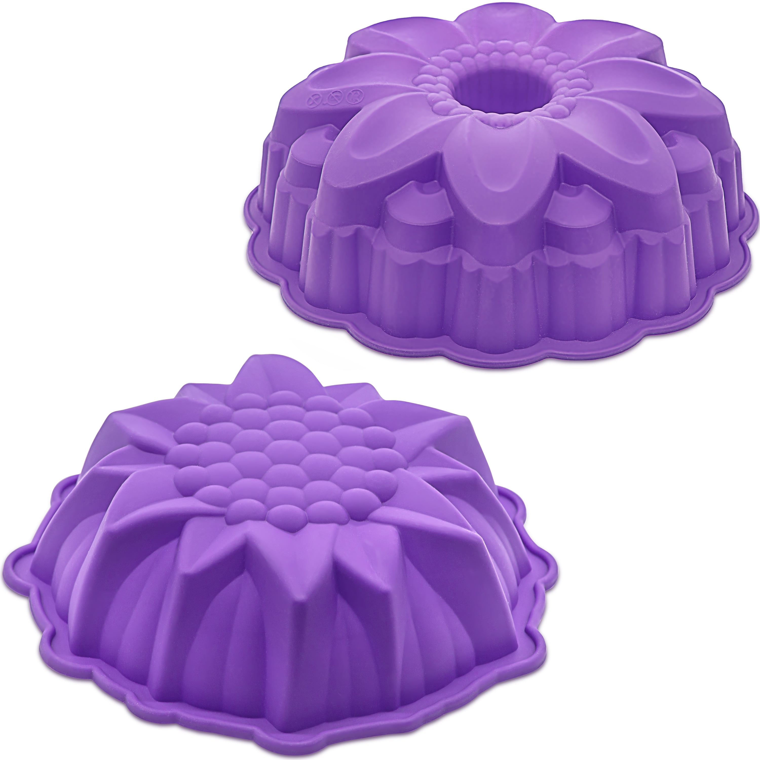 BAKER DEPOT 2 Pack Swirl Silicone Fluted Cake Pans for Baking 8