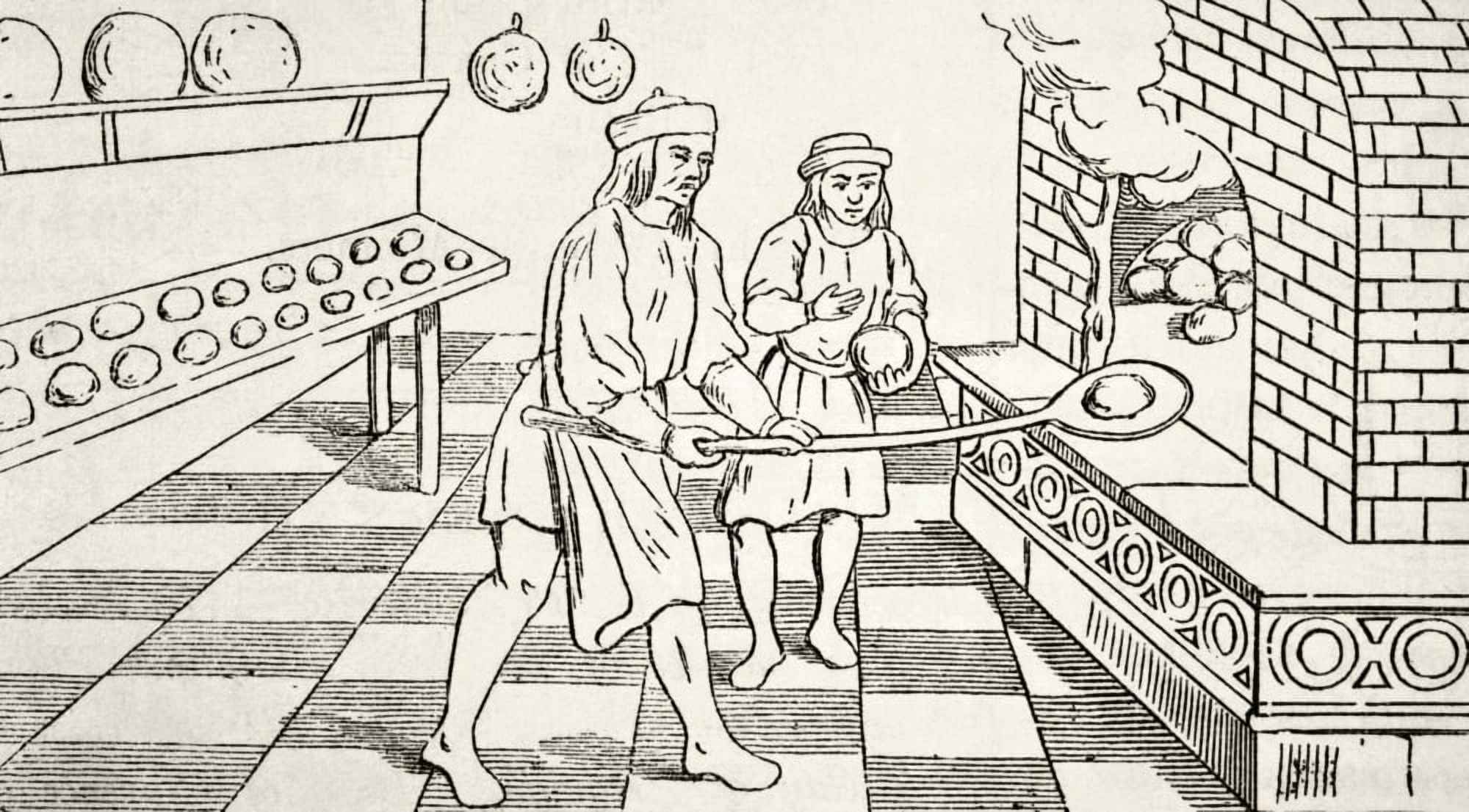 Bakers Baking Bread In Oven In The 15Th Century From The National And Domestic History Of England By William Aubrey Published London Circa 1890 Canvas Art - Ken Welsh Design Pics (38 x 20)