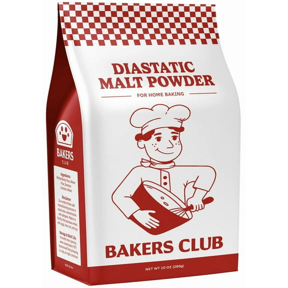 Bakers Club Artisan Diastatic Malt Powder 10oz - Enhance Flavor, Crust, Rise, Texture - Baking Bread, Pizza Crust, Pretzels, Desserts, Muffins, Bagels, Sourdough, Milkshakes - Made in USA, Malted Bar