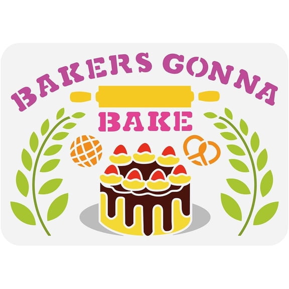 Bakers Gonna Bake Stencil 8.3x11.7inch Reusable Bread Cake Pattern Painting Template DIY Art Wheat Decoration Stencil for Painting on Wood Wall Fabric Paper Furniture for DIY