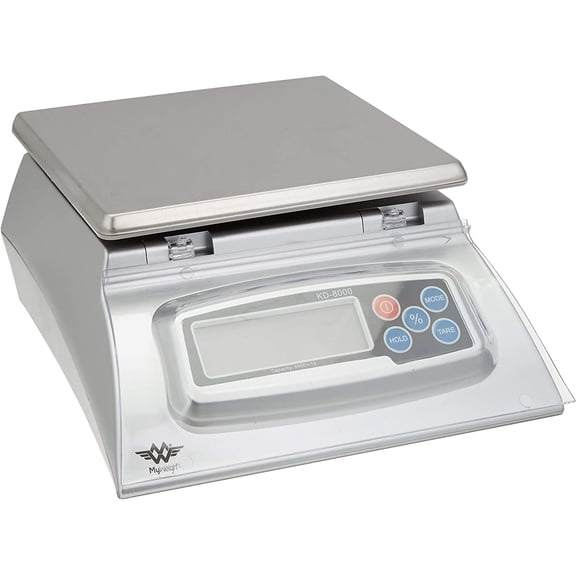Bakers Math Kitchen Scale by My Weight - KD8000, Silver | Percentage weighing, removable LCD covers, programmable auto-off