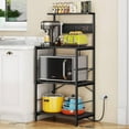 thumbnail image 1 of Bakers Rack with 3 Power Outlets, 4-Tier Kitchen Microwave Stand with Storage, Freestanding Kitchen Shelf Stand 23.6”L x 15.7”W x 51.2”H, Coffee Bar Table, Black, 1 of 7