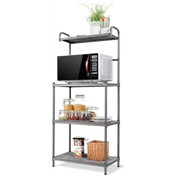 Bakers Rack, 4-Tier Microwave Oven Stand, Kitchen Storage Rack with Mesh Wire Metal Shelves, Free Standing Shelving Utility Unit, 23.5" Lx14 Wx54 H (Silver)