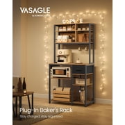 Bakers Rack with Charging Station, Coffee Bar with Adjustable Storage Shelves, Fabric Drawer, 12 Hooks, 15.7 x 31.5 x 71 Inches, Kitchen Microwave Stand, Rustic Brown and Ink Black