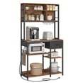 thumbnail image 1 of VASAGLE Baker's Rack with Charging Station, Coffee Bar with Adjustable Storage Shelves, Fabric Drawer, 12 Hooks, 15.7 x 39.4 x 71 Inches, Kitchen Microwave Stand, Rustic Brown and Ink Black, 1 of 6