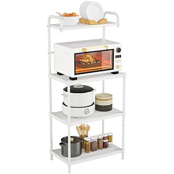 Bakers Rack for Kitchen with Storage, 4-Tier Microwave Stand, Microwave Cart Storage Rack Coffee Bar with Mesh Wire Metal Shelves, Kitchen Stand Oven Table, 23.5" L x 13.5 W x 53.5 H (White)