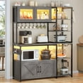 thumbnail image 1 of Bakers Rack for Kitchens with Charging Station & LED Lights, 6-Tier Microwave Stand with Storage Cabinets and Spacious Desktop, Coffee Bar with 8-S Hooks and Goblet Holder, Grey, 1 of 7