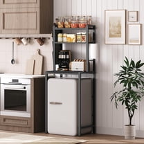 Bakers Rack with Mini Fridge Shelf, 3-Tier Microwave Stand, Coffee Bar Station with Paper Holder, Freestanding Kitchen Storage Rack, for Kitchen, Black BRBK5401