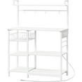 thumbnail image 1 of Bakers Rack with Power Outlet, 35.4 Inches Coffee Bar with Mesh Basket, Microwave Stand with 4 S-Shaped Hooks, Kitchen Bakers Rack with Storage, Easy to Assemble, White, 1 of 17