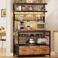thumbnail image 1 of Bakers Rack with Power Outlet, 6-Tier Coffee Bar, Microwave Stand with Wine Rack, LED Lights and 10 Hooks, Bakers Racks for Kitchens with Storage, Rustic Brown, 1 of 9