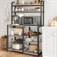 thumbnail image 1 of Bakers Rack with Power Outlet, Coffee Bar with Wire Drawer, Microwave Stand, Kitchen Buffet Table with Large Storage, 6-Tier Kitchen Storage Rack with Hutch for Dining, Living Room, Rustic Grey, 1 of 14