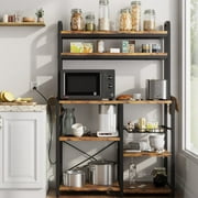 Bakers Rack with Power Outlet, Coffee Bar with Wire Drawer, Microwave Stand, Kitchen Buffet Table with Large Storage, 6-Tier Kitchen Storage Rack with Hutch for Dining, Living Room