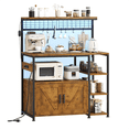 thumbnail image 1 of Bakers Rack with Power Outlet and LED Light, Microwave Stand with Storage Cabinet, Coffee Bar Cabinet Station with 6 Hooks for Kitchen, Dining Room, Living Room, Coffee Bar, Rustic Brown, Black, 1 of 11