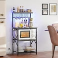 thumbnail image 1 of Bakers Rack with Power Outlet and LED Light, Small Coffee Bar Station with 4 Tier Shelves, Microwave Stand Table with 6 S Hooks, Kitchen Storage Rack for Spices, Pots, Black Oak, 1 of 8