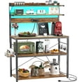 thumbnail image 1 of Bakers Rack with Power Outlet, Microwave Stand, 5 Tiers Coffee Bar Station with Led Lights, Kitchen Storage Shelf with 6 S-Shaped Hooks, Kitchen Rack Coffee Bar Stand, Rustic Brown, 1 of 14