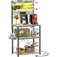 thumbnail image 1 of Bakers Rack with Power Outlet, Microwave Stand, 5 Tiers Coffee Bar Station with Led Lights, Kitchen Storage Shelf with 6 S-Shaped Hooks, Kitchen Rack for Spices, Pots and Pans, White Oak, 1 of 12
