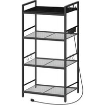 Bakers Rack with Power Outlet, Microwave Stand with Hooks, Multifunctional Storage Rack, Coffee Bar with Enclosure, Kitchen Storage Shelf, for Kitchen, Dining Room, Black BRHB40E01