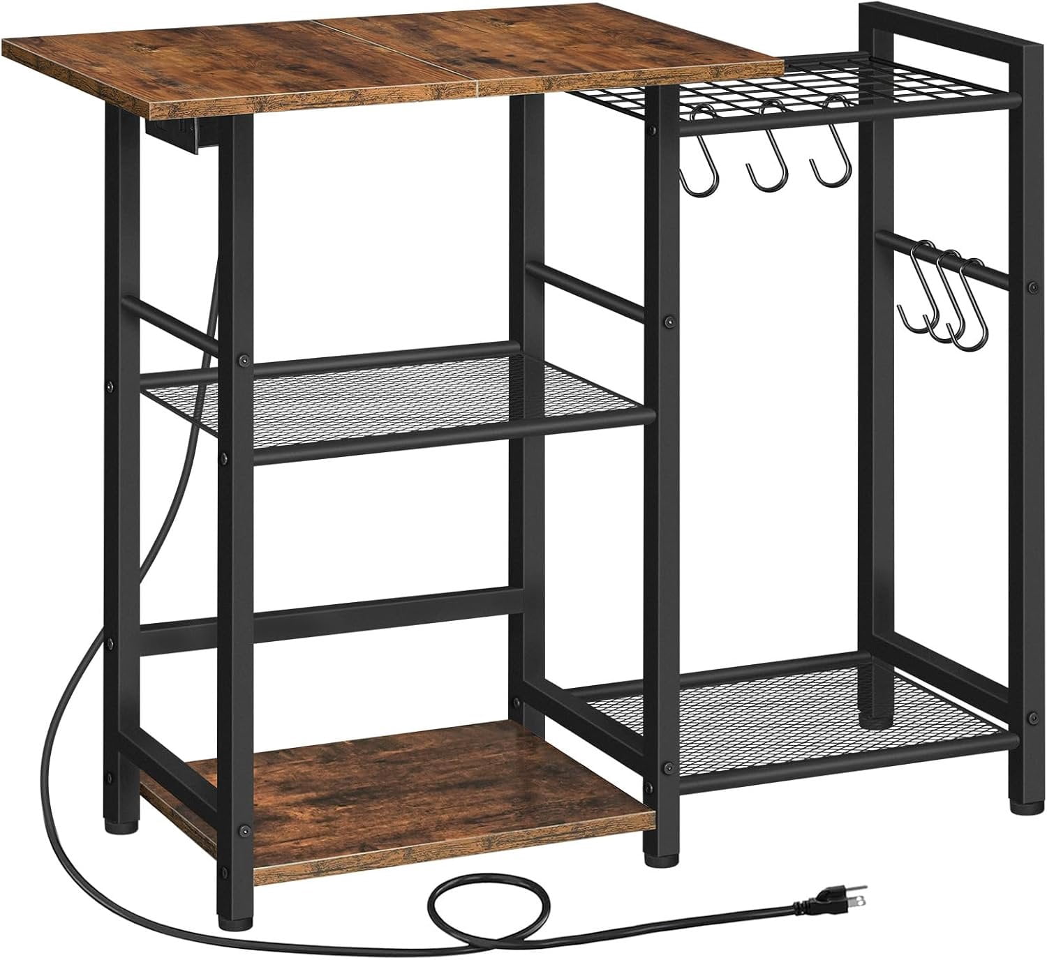 Bakers Rack with Power Outlet, Microwave Stand with Pots Rack, Kitchen ...