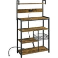 Bakers Rack with Power Outlet, Microwave Stand with Wire Basket & 6 S