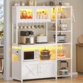 thumbnail image 1 of Bakers Rack with Power Outlets, 6-Tier Microwave Stand with LED Lights, 8-S Hooks & Goblet Holder for Kitchens, Coffee Bar Cabinet with Storage Cabinets & Spacious Desktop, White, 1 of 7