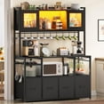 thumbnail image 1 of Bakers Rack with Storage, 47.2" Microwave Stand with Power Outlet and LED Light, Coffee Bar Cabinet with Glass Door, 4 Drawer, Wine Rack, Goblet Holder and 12 Hooks, for Kitchen, Dining Room, Black, 1 of 9