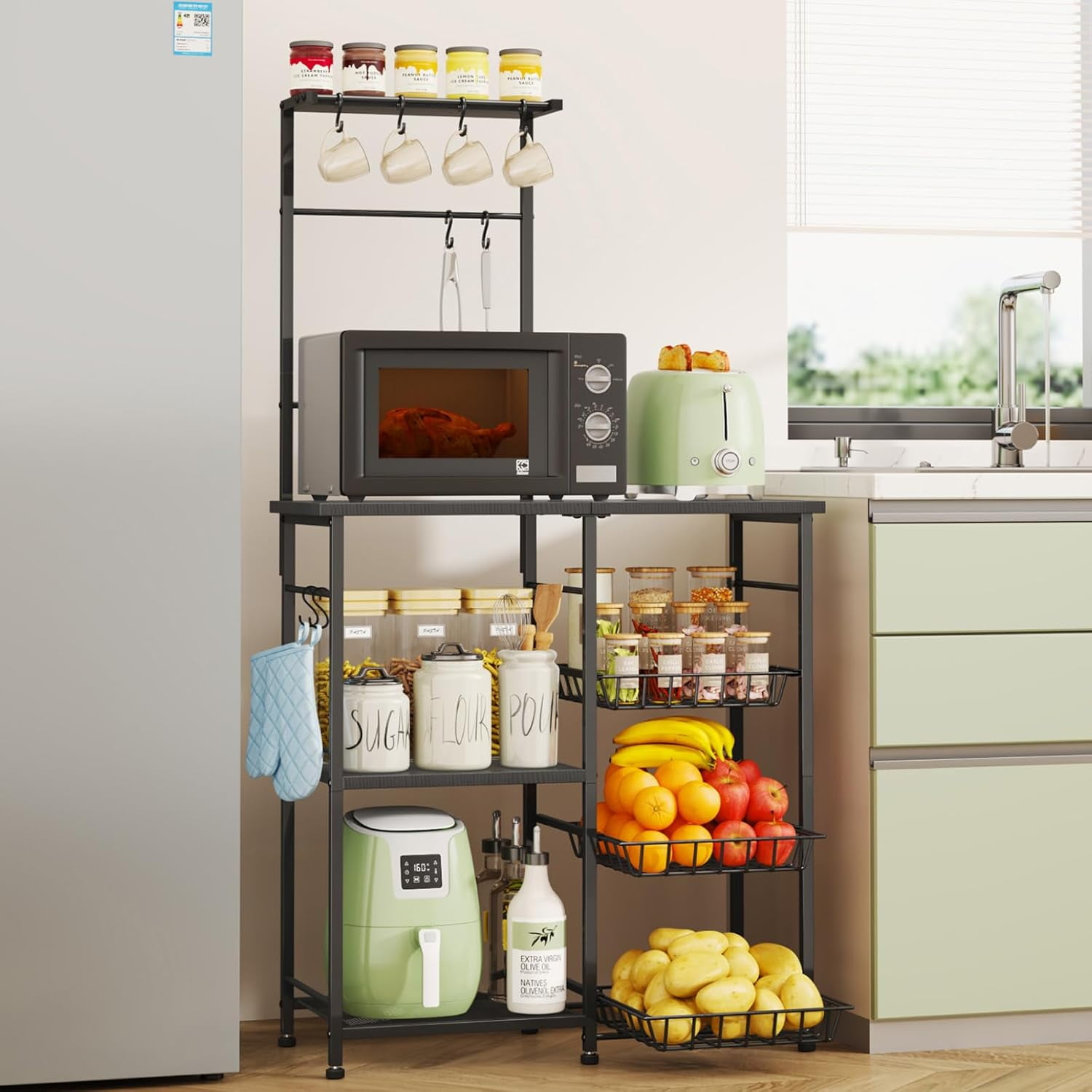 Bakers Rack with Storage - Coffee Bar Cabinet with Shelves, Coffee ...