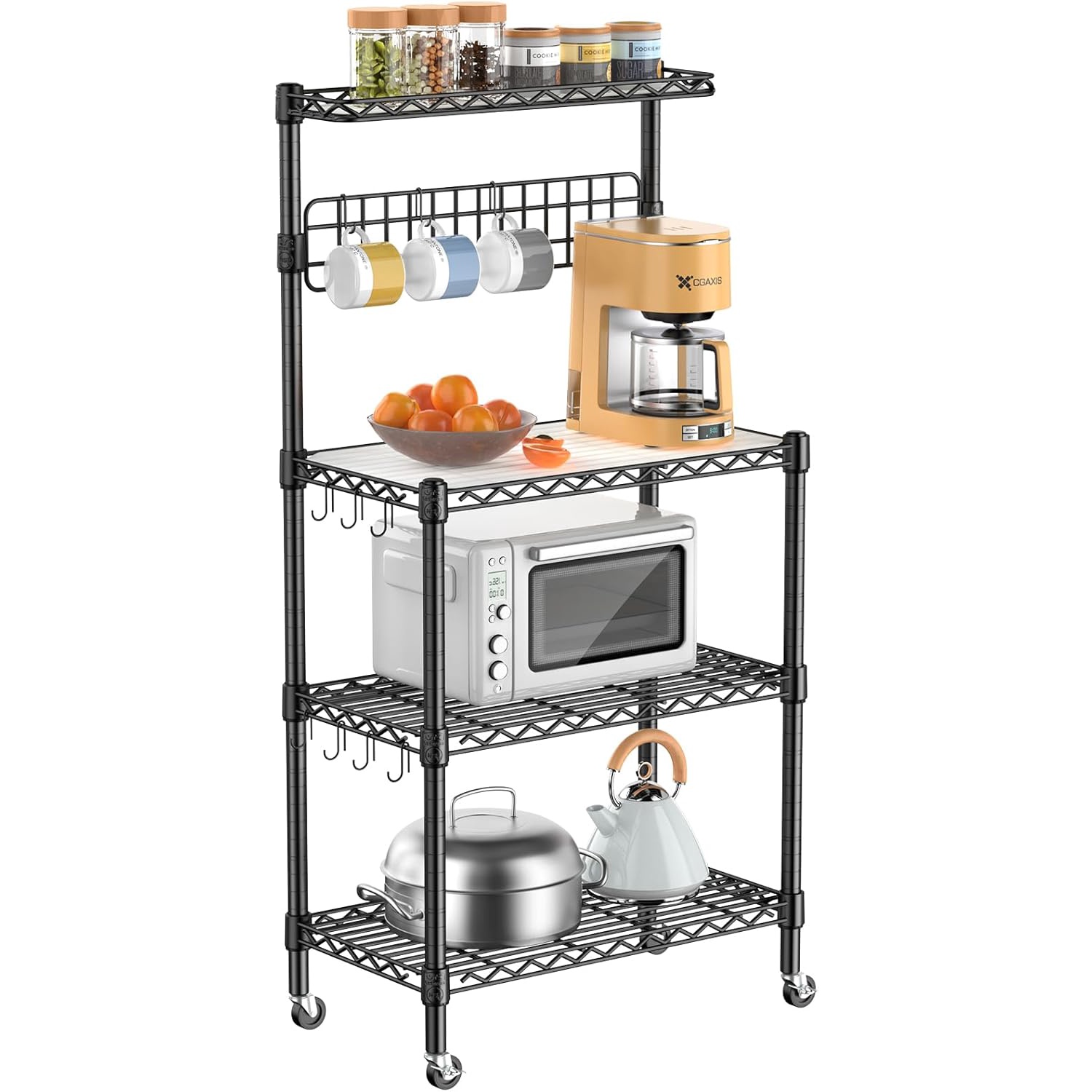 Bakers Rack with Storage for Kitchen, NSF Certified 4-Tier Adjustable ...