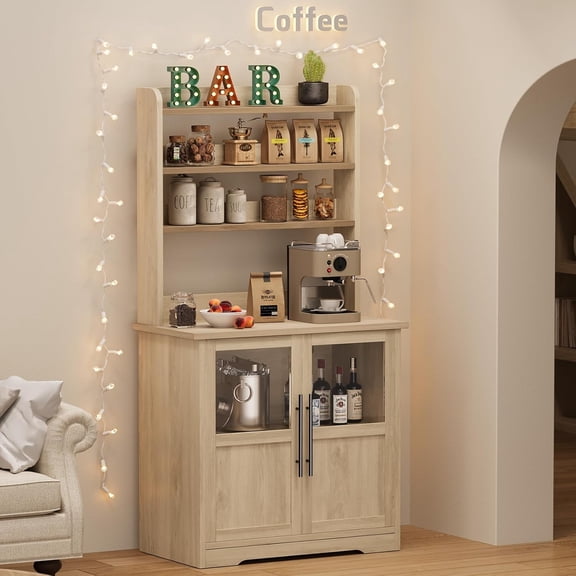 Bakers Rack with Storage Cabinet, Microwave Stand with Power Outlets, Small Kitchen Cabinet, for Kitchen,Dining Room