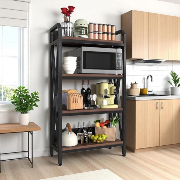 Bakers Racks for Kitchens,4-Tier Kitchen Bakers Rack with X-Type Reinforcement,Bakers Rack with Storage,for Microwave Stand,Coffee Bar,Organizer,Steel Metal Storage Shelf