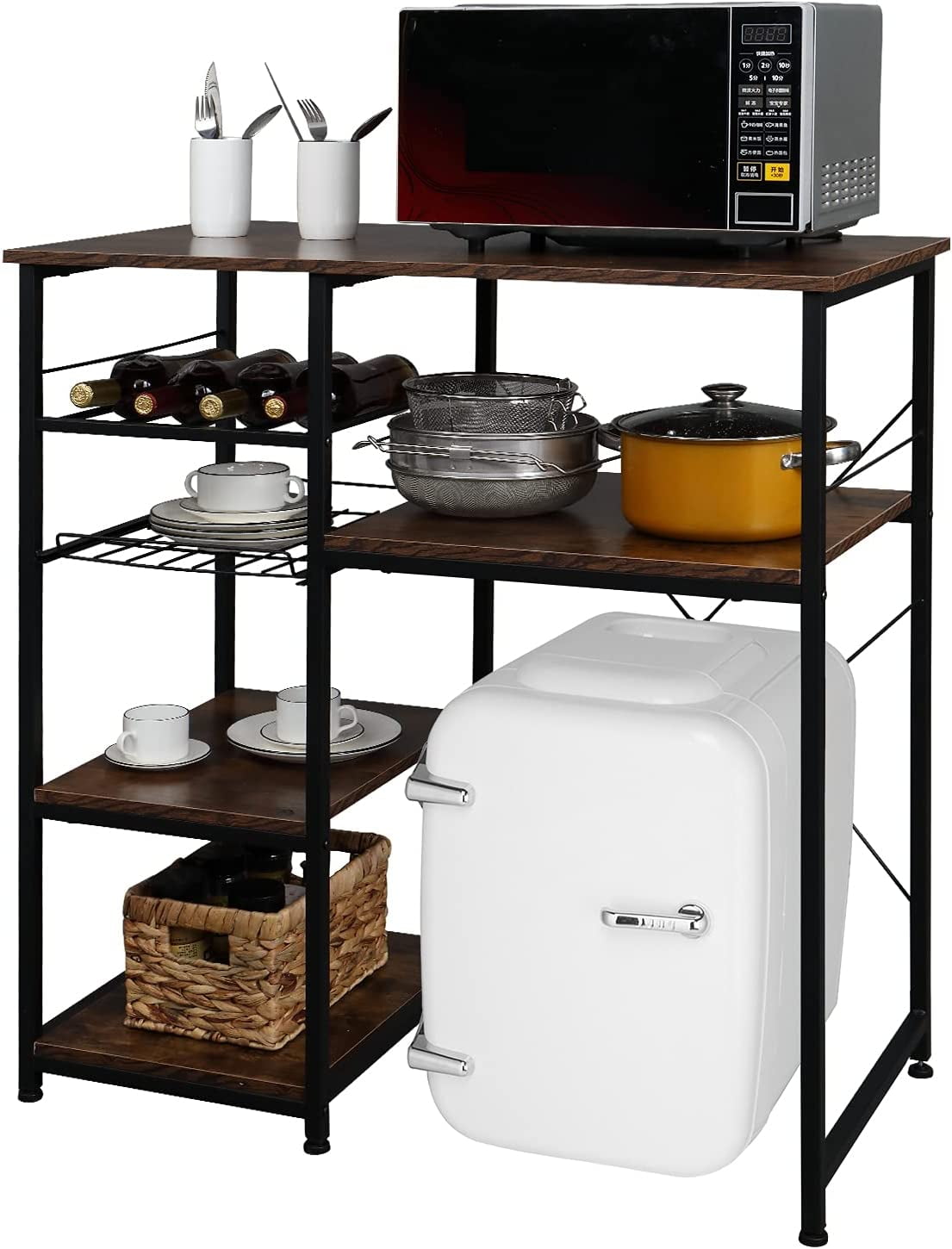 Bakers Racks for Kitchens with Mini Fridge Stand with Mini Fridge Space Big Drawer Wine
