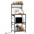 thumbnail image 1 of Behome Kitchen Bakers Rack with Power Outlet,Microwave Stand Station with 6 S Hooks,4 Tiers Kitchen Storage Shelf Rack for Kitchen, Dining Room,Living Room,Rustic Brown, 1 of 7
