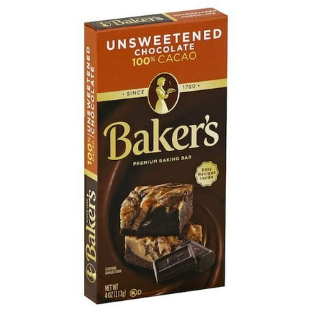 Bakers Unsweetened Baking Chocolate Bar, 4 Ounce -- 12 per Case.