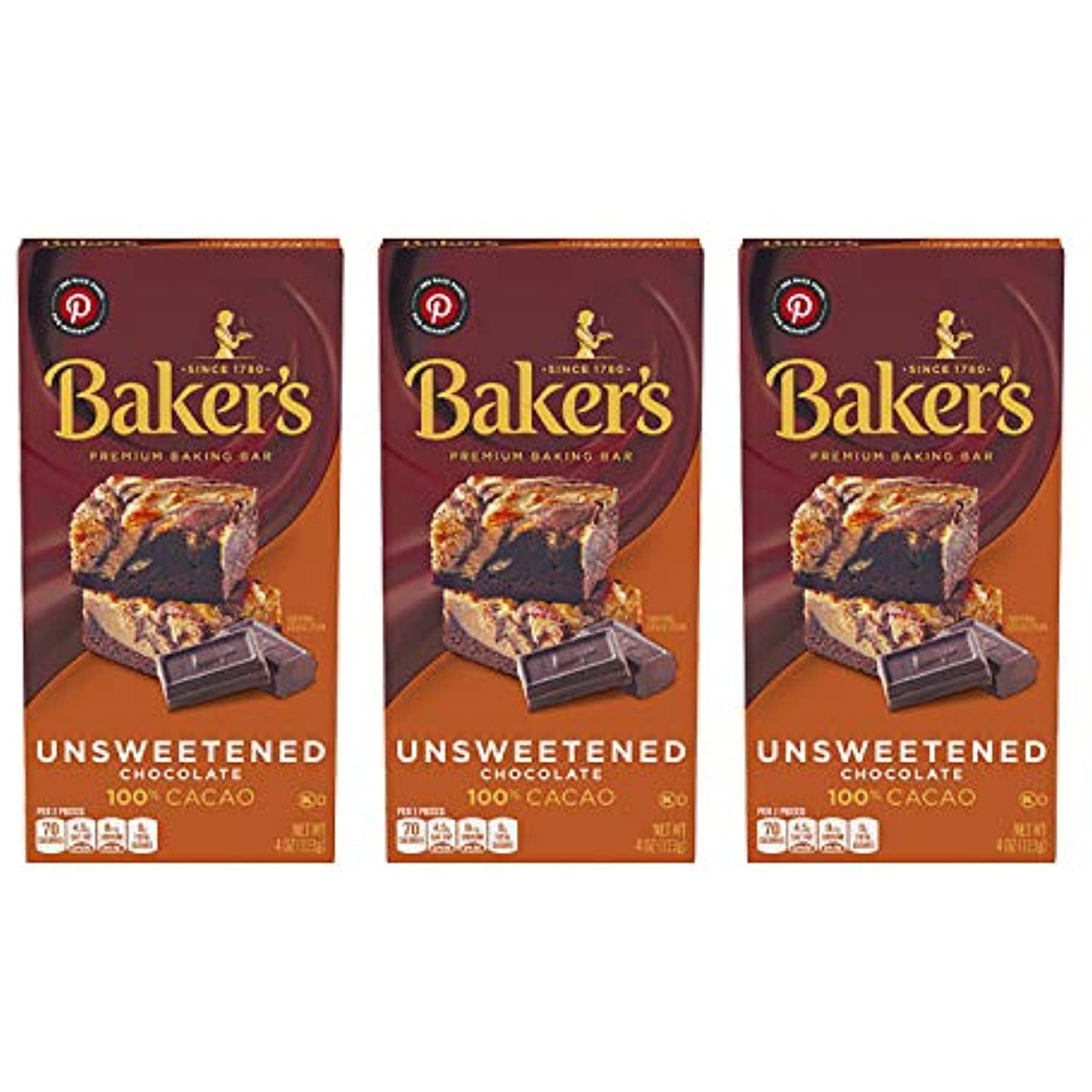 Bakers Unsweetened Baking Chocolate Bar, 4 Oz (Pack Of 3) Kosher Okd