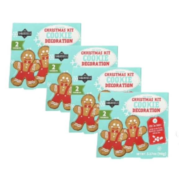 Bakersfield Pre-Baked Christmas Cookie Decorating Kit, 2 Cookies (3.17 oz Each), Pack of 4 Festive DIY Cookie Fun for Kids, Families & Holiday Parties